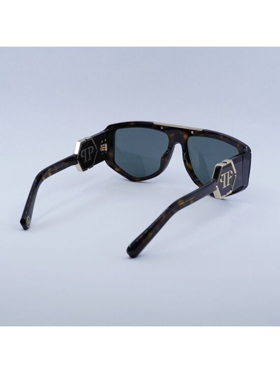 Philipp Plein SPP093M 0722 Sunglasses Dark Havana Aviator Frame, Green Lenses